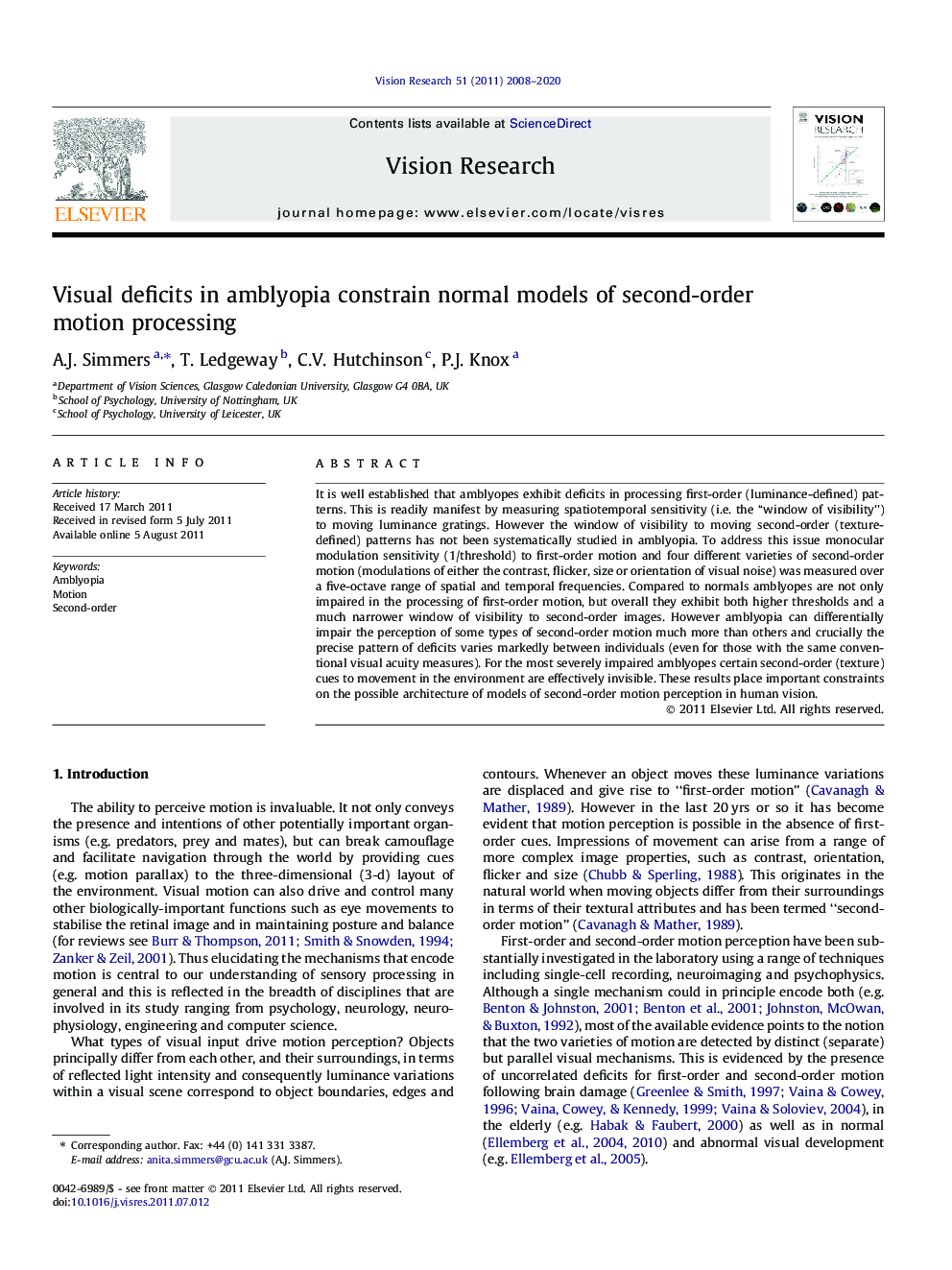 Visual deficits in amblyopia constrain normal models of second-order motion processing