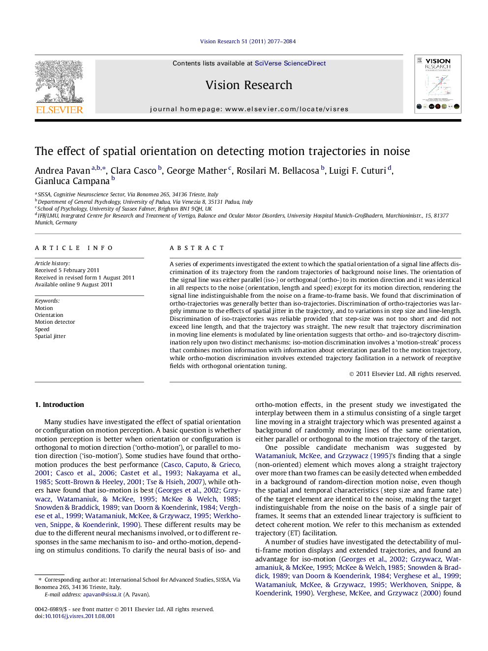 The effect of spatial orientation on detecting motion trajectories in noise