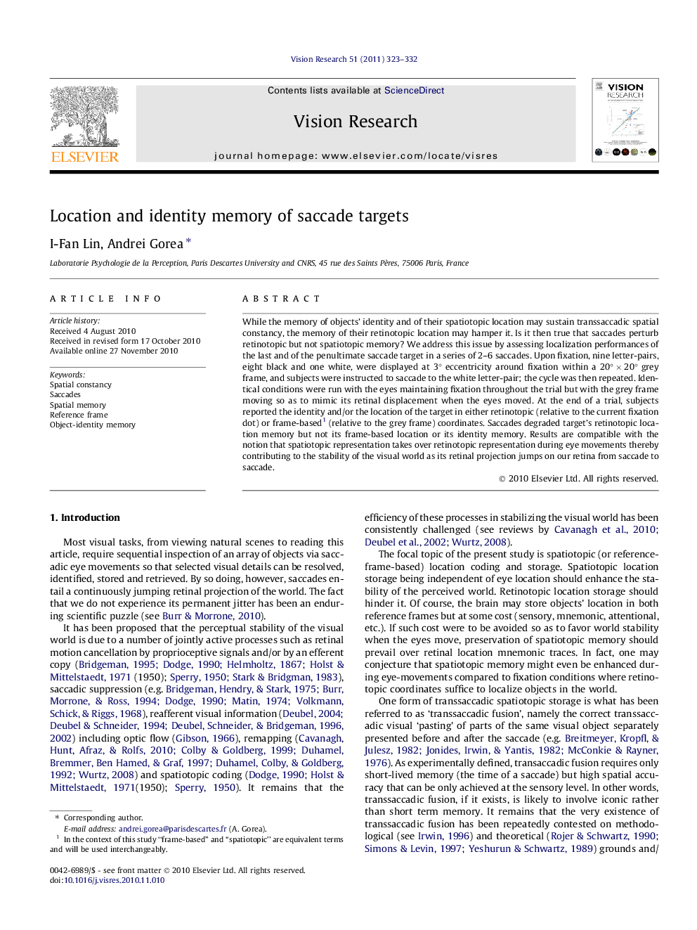 Location and identity memory of saccade targets