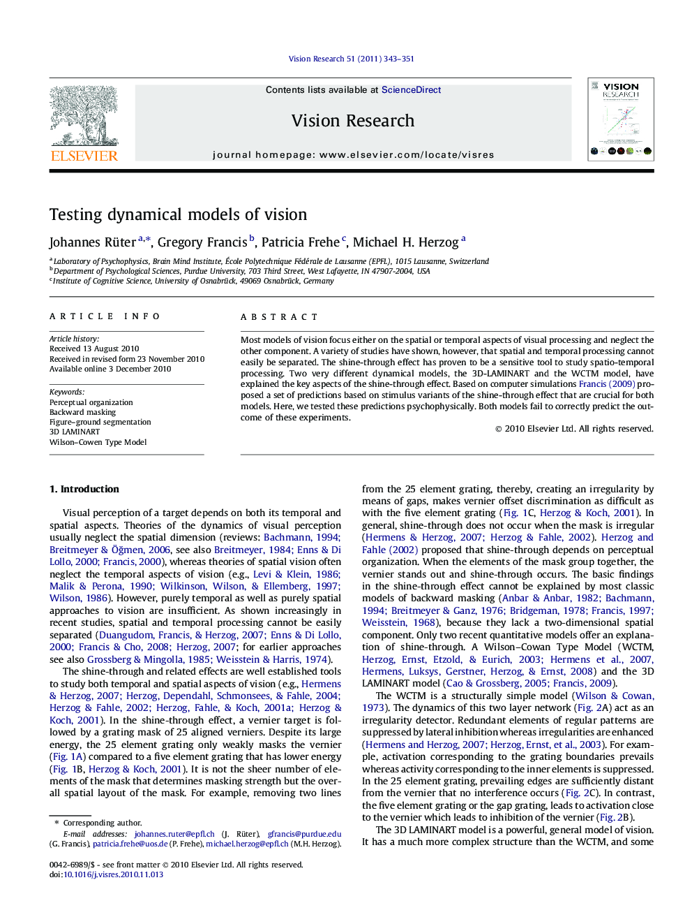 Testing dynamical models of vision