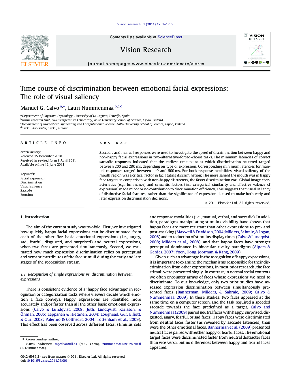 Time course of discrimination between emotional facial expressions: The role of visual saliency