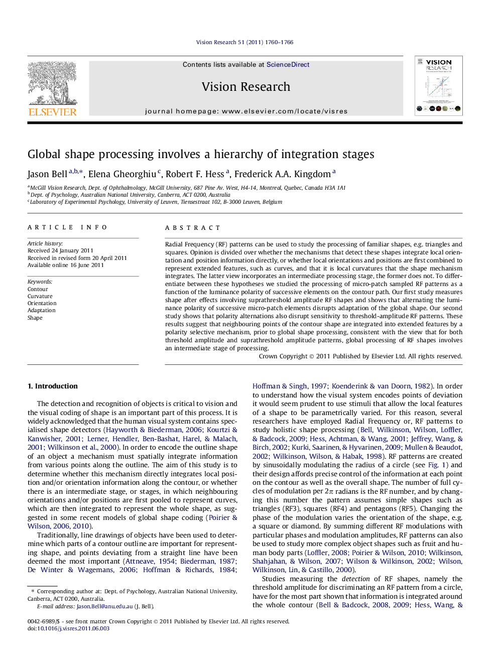 Global shape processing involves a hierarchy of integration stages