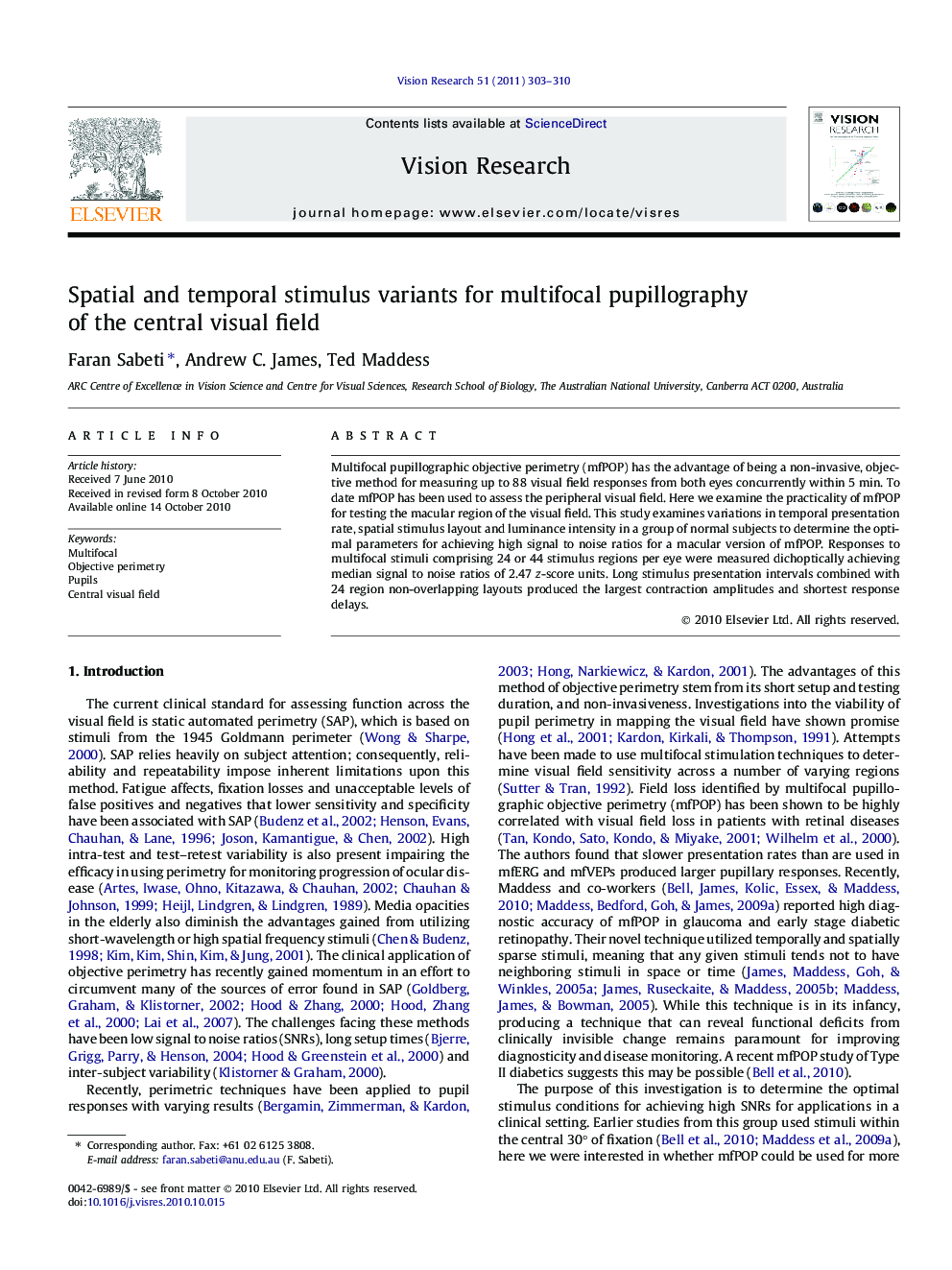 Spatial and temporal stimulus variants for multifocal pupillography of the central visual field