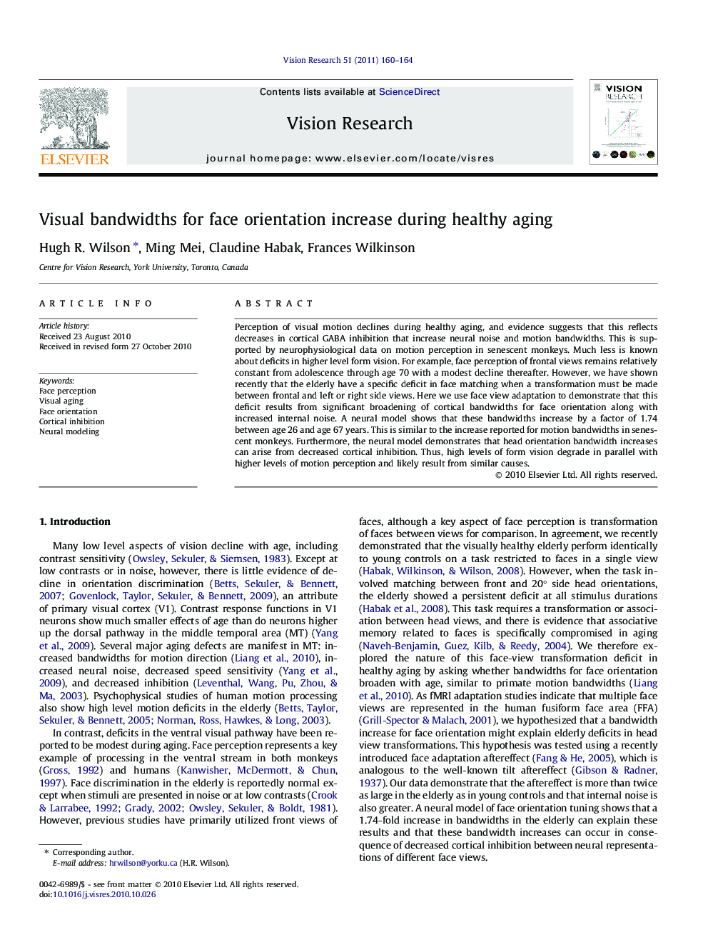 Visual bandwidths for face orientation increase during healthy aging