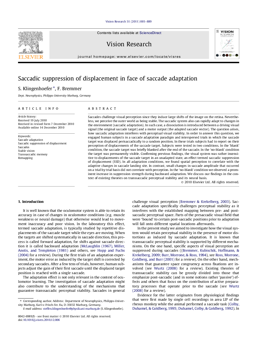 Saccadic suppression of displacement in face of saccade adaptation