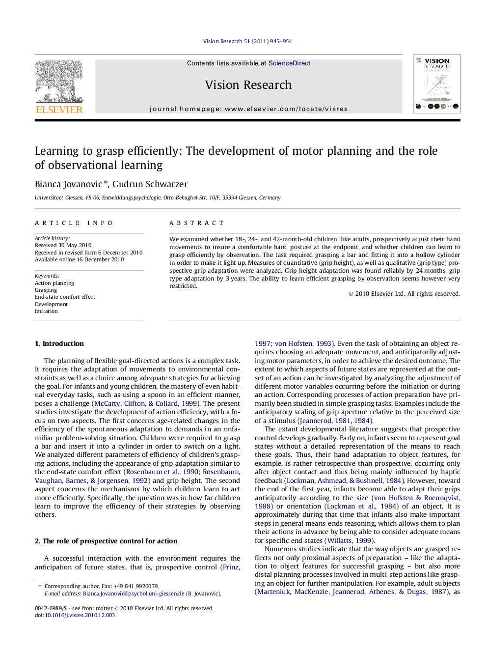 Learning to grasp efficiently: The development of motor planning and the role of observational learning