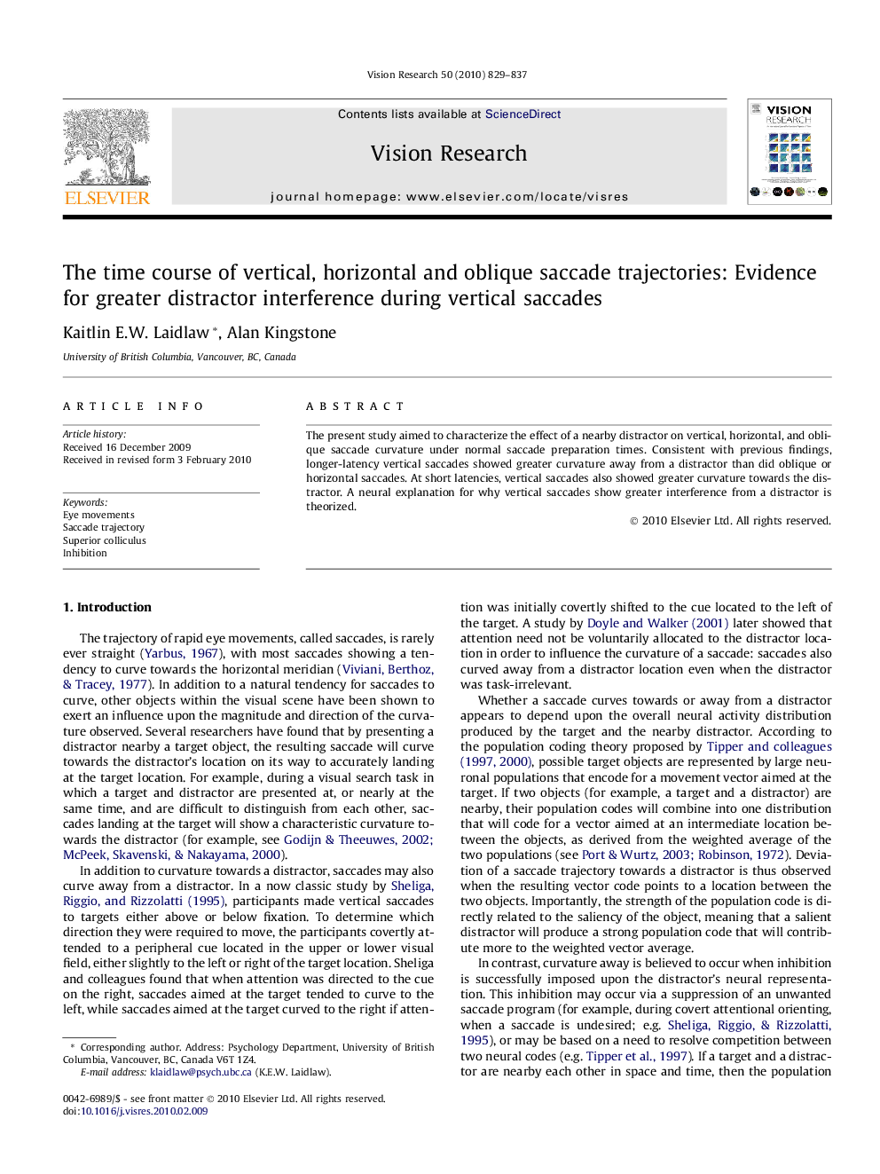 The time course of vertical, horizontal and oblique saccade trajectories: Evidence for greater distractor interference during vertical saccades