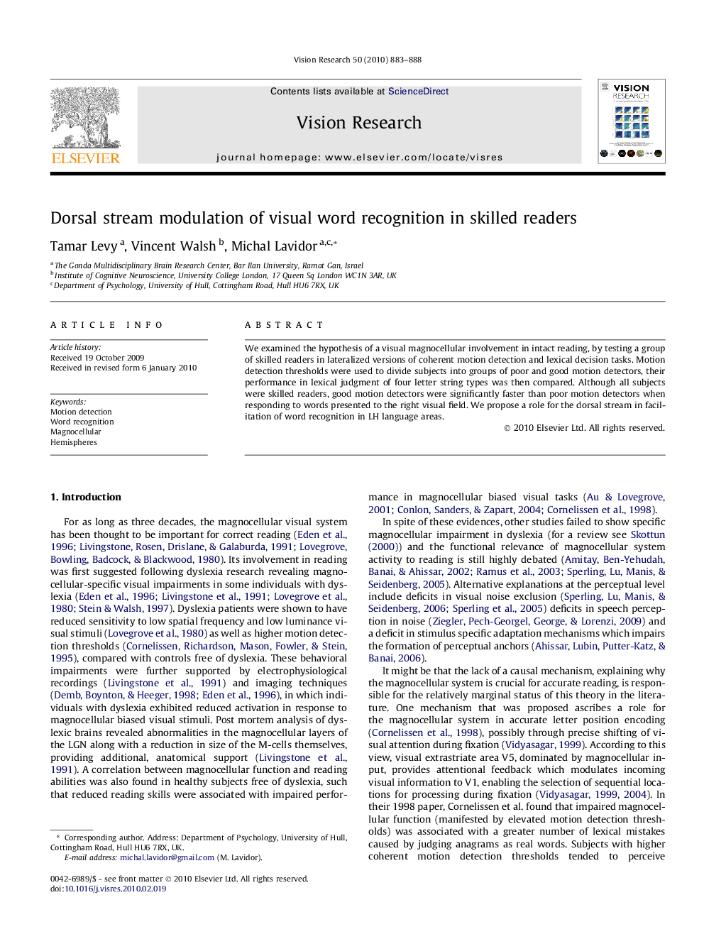 Dorsal stream modulation of visual word recognition in skilled readers