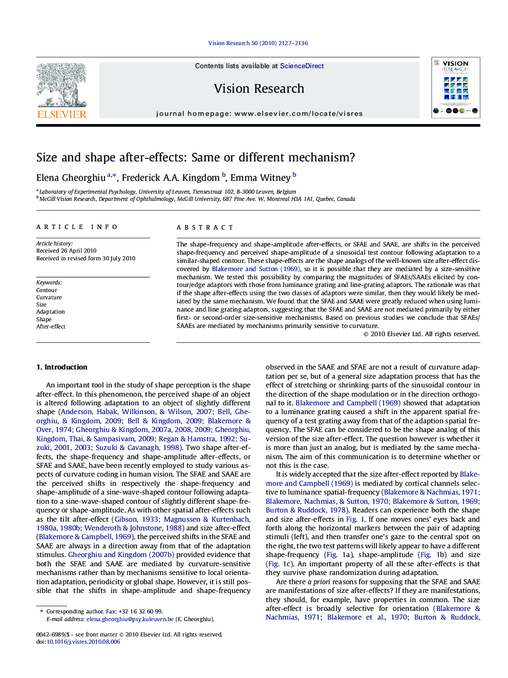 Size and shape after-effects: Same or different mechanism?