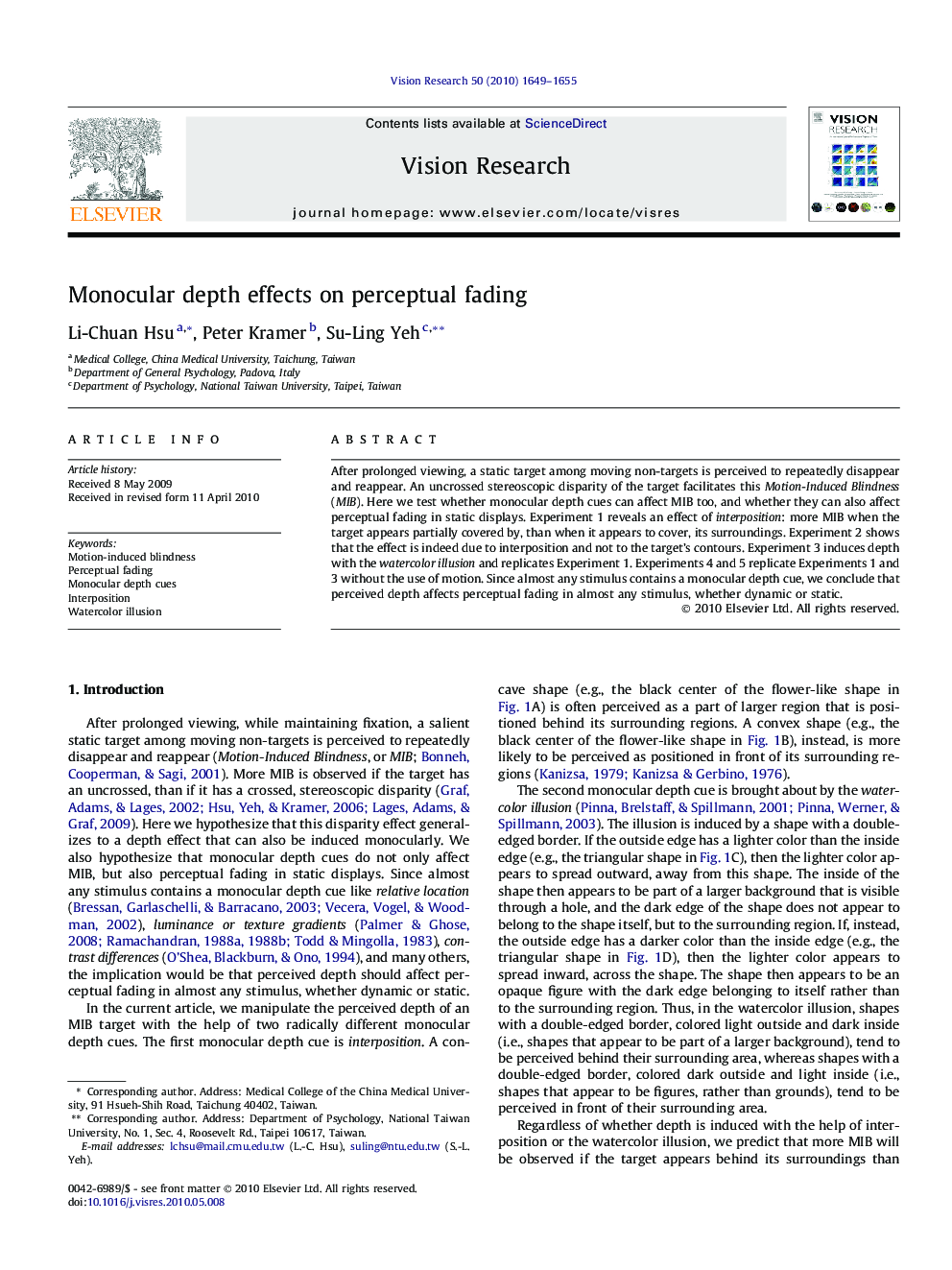 Monocular depth effects on perceptual fading