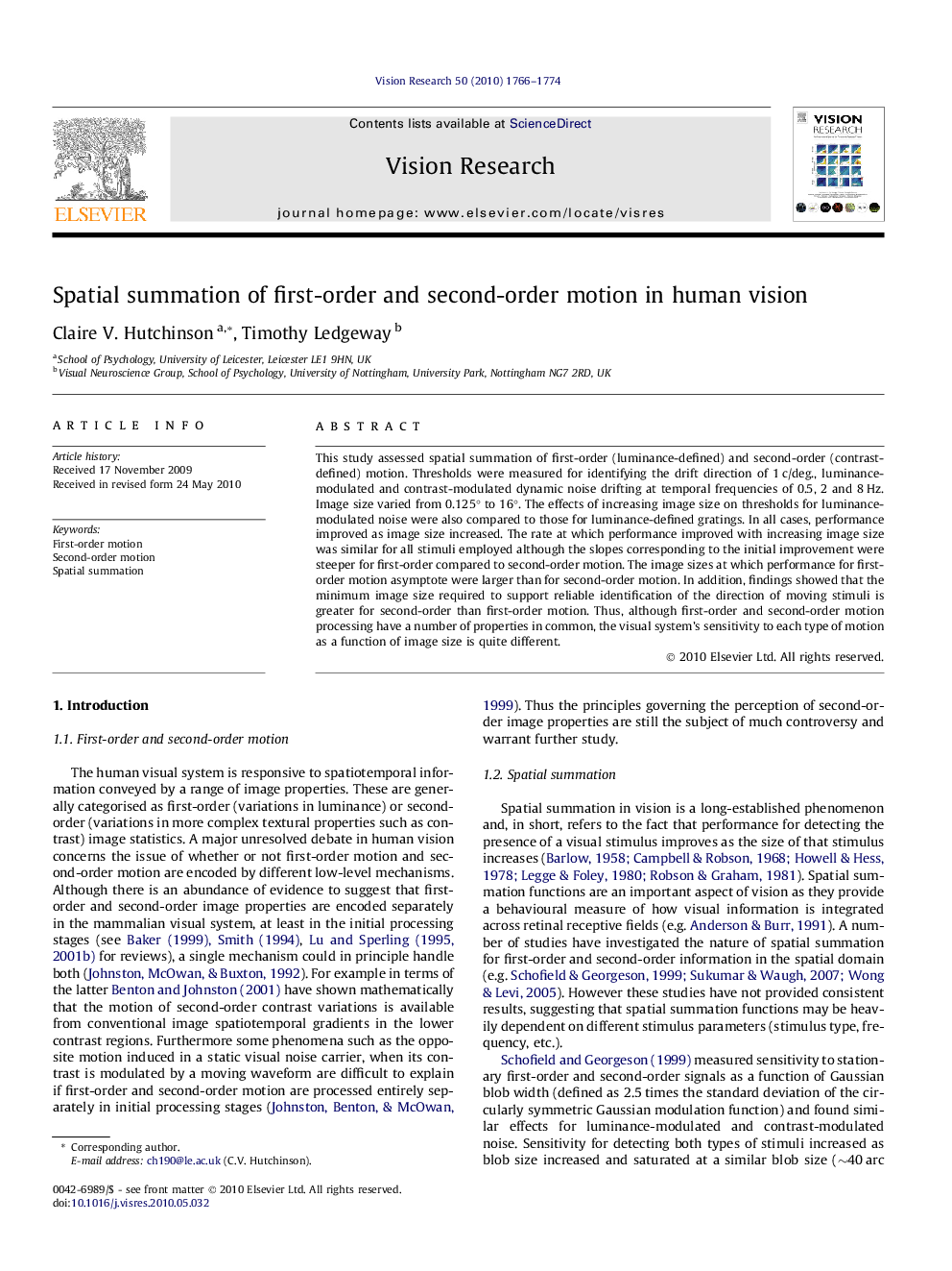 Spatial summation of first-order and second-order motion in human vision