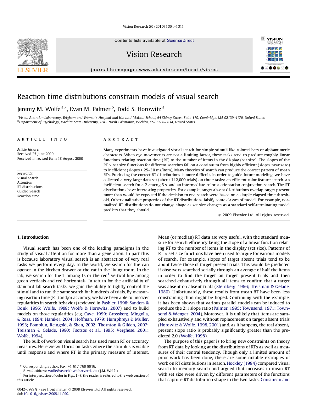 Reaction time distributions constrain models of visual search