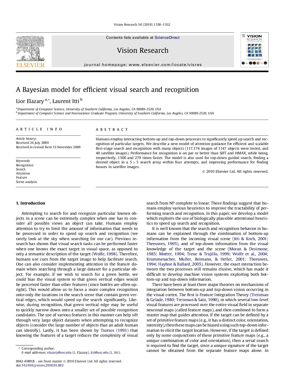 A Bayesian model for efficient visual search and recognition