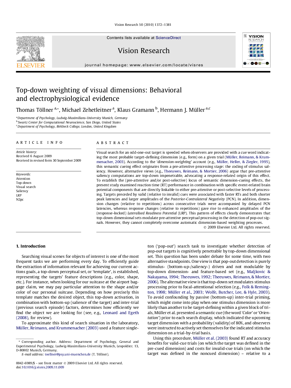 Top-down weighting of visual dimensions: Behavioral and electrophysiological evidence