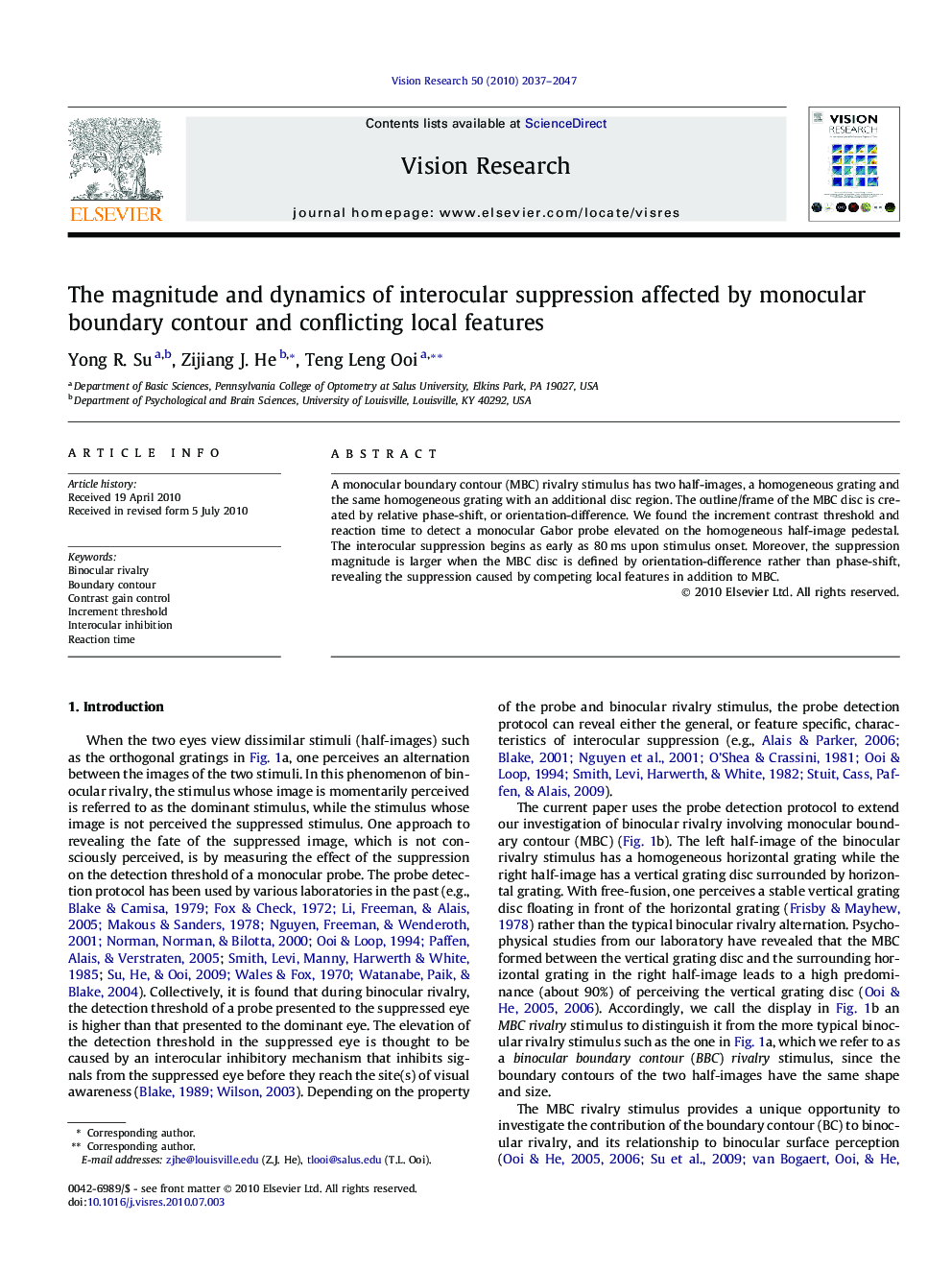 The magnitude and dynamics of interocular suppression affected by monocular boundary contour and conflicting local features