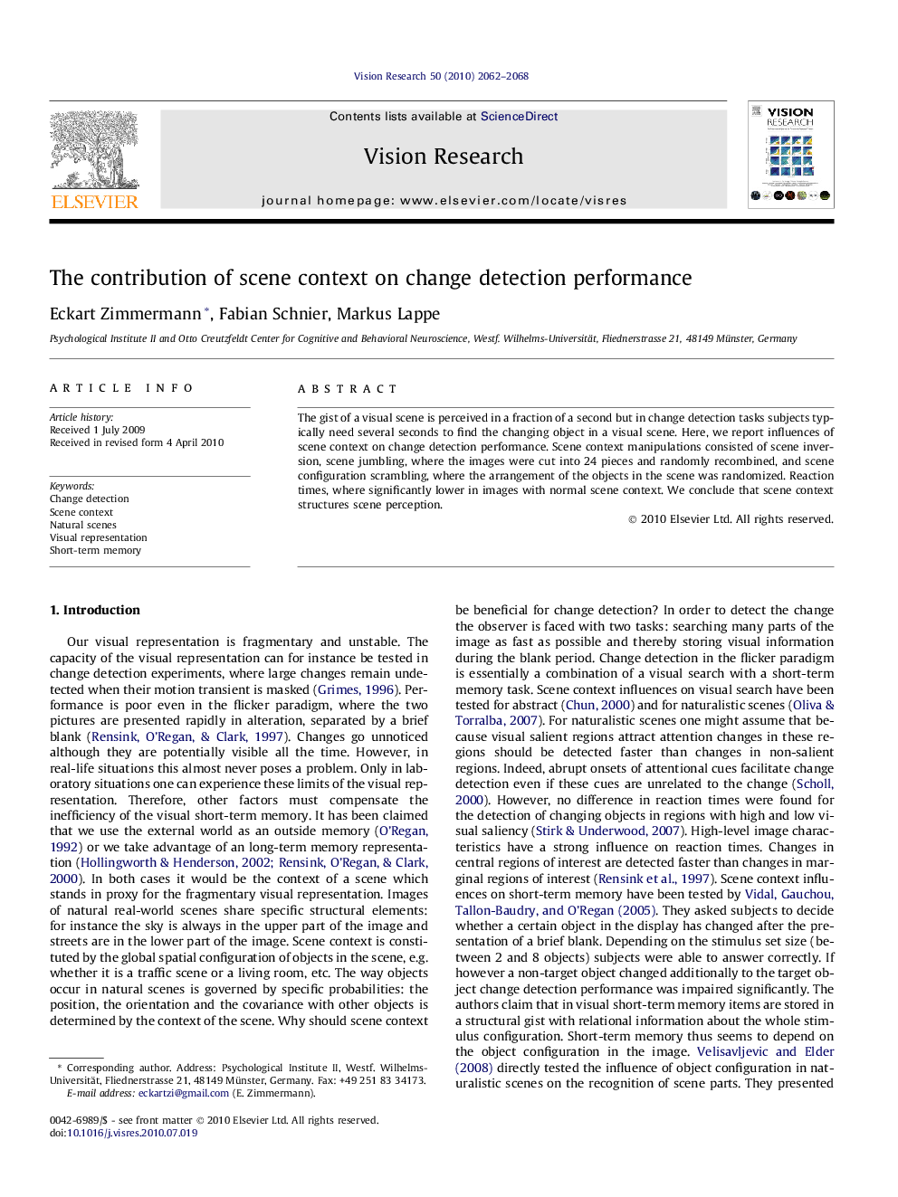 The contribution of scene context on change detection performance