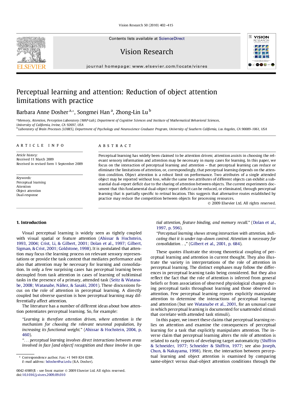 Perceptual learning and attention: Reduction of object attention limitations with practice