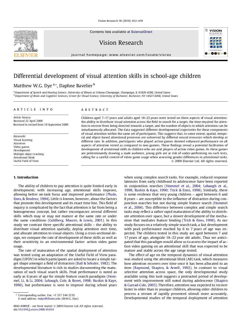 Differential development of visual attention skills in school-age children