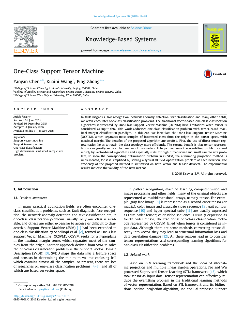 One-Class Support Tensor Machine