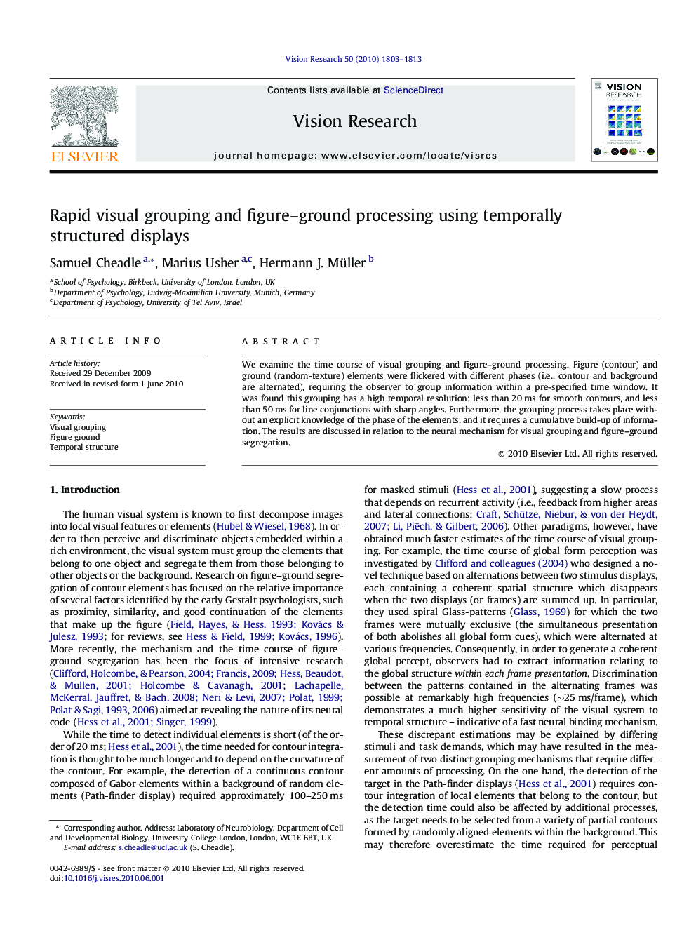 Rapid visual grouping and figure–ground processing using temporally structured displays