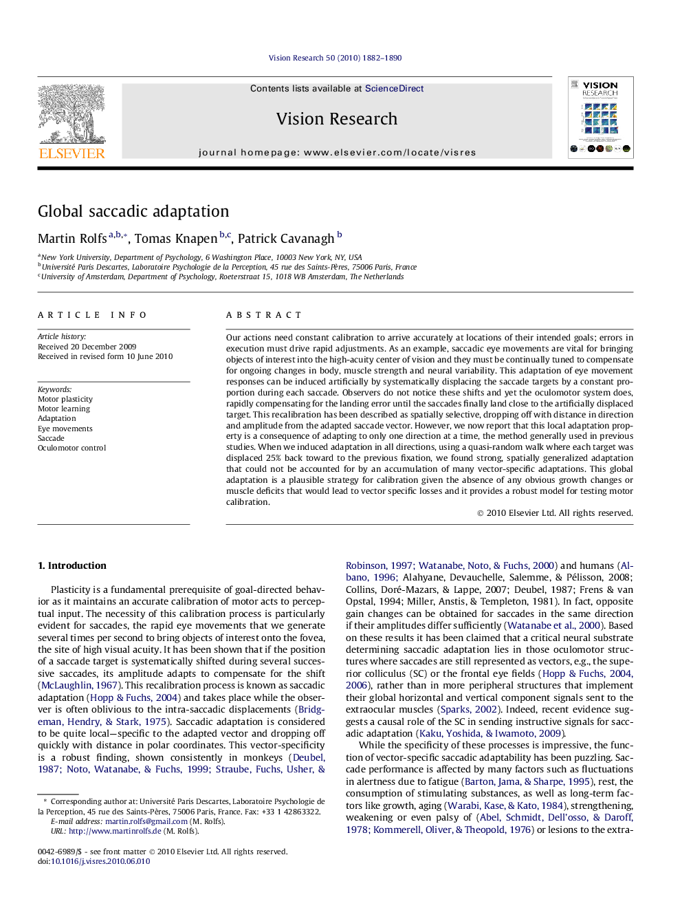 Global saccadic adaptation