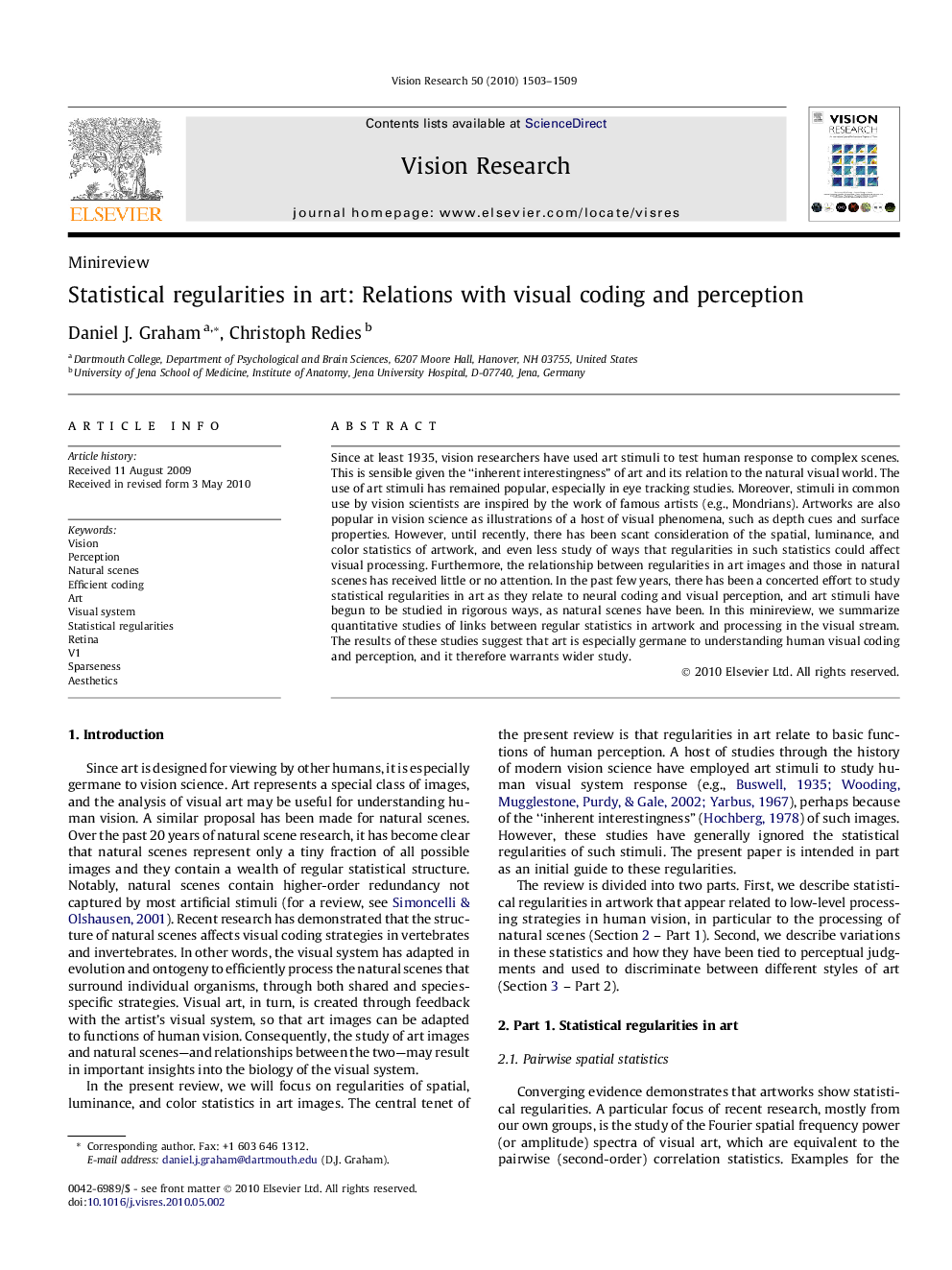 Statistical regularities in art: Relations with visual coding and perception