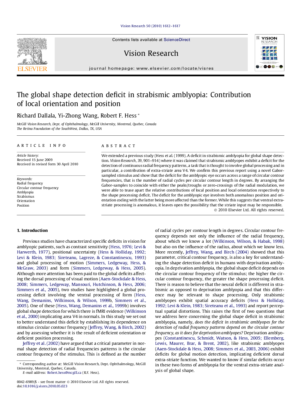 The global shape detection deficit in strabismic amblyopia: Contribution of local orientation and position