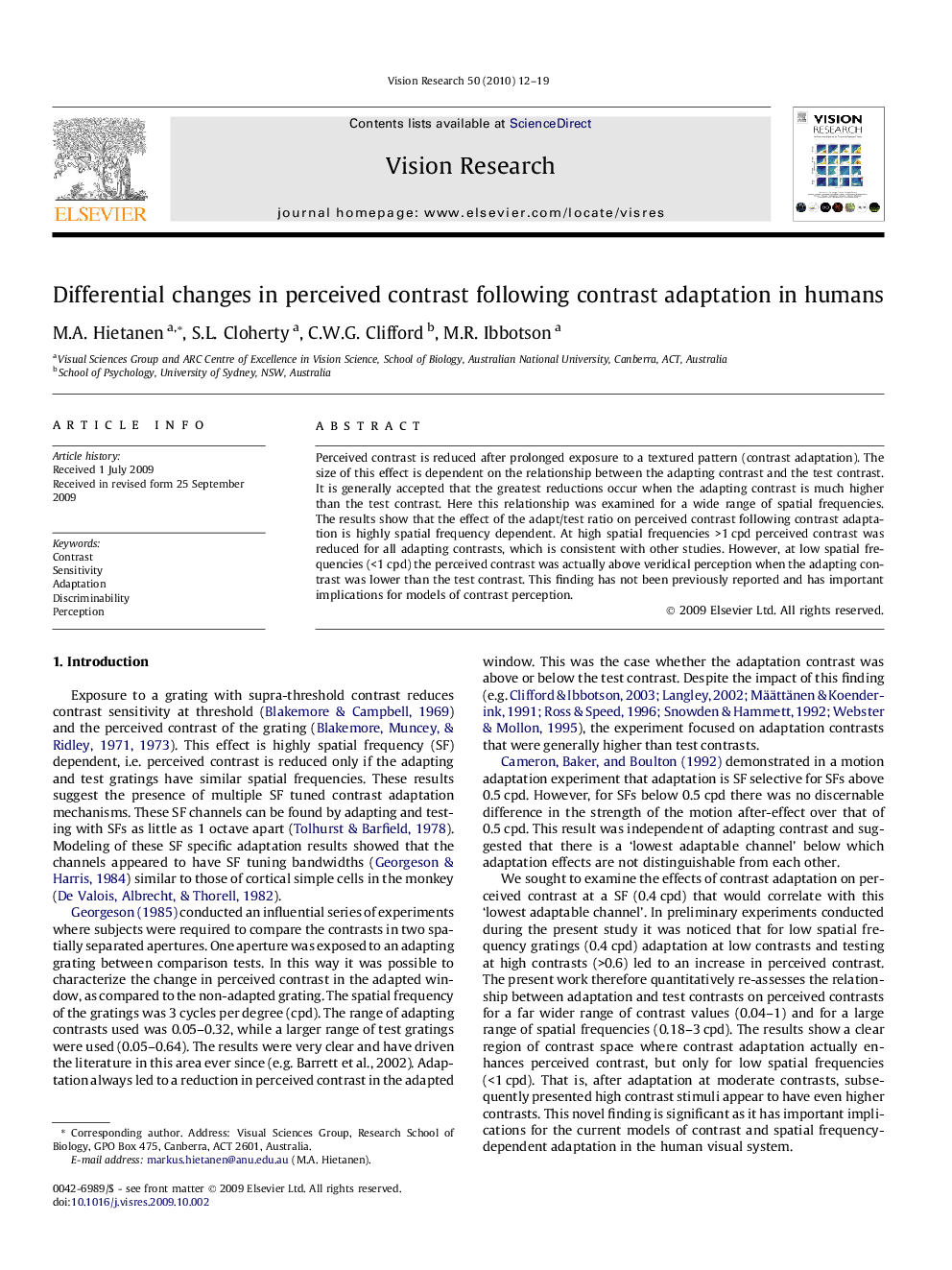 Differential changes in perceived contrast following contrast adaptation in humans