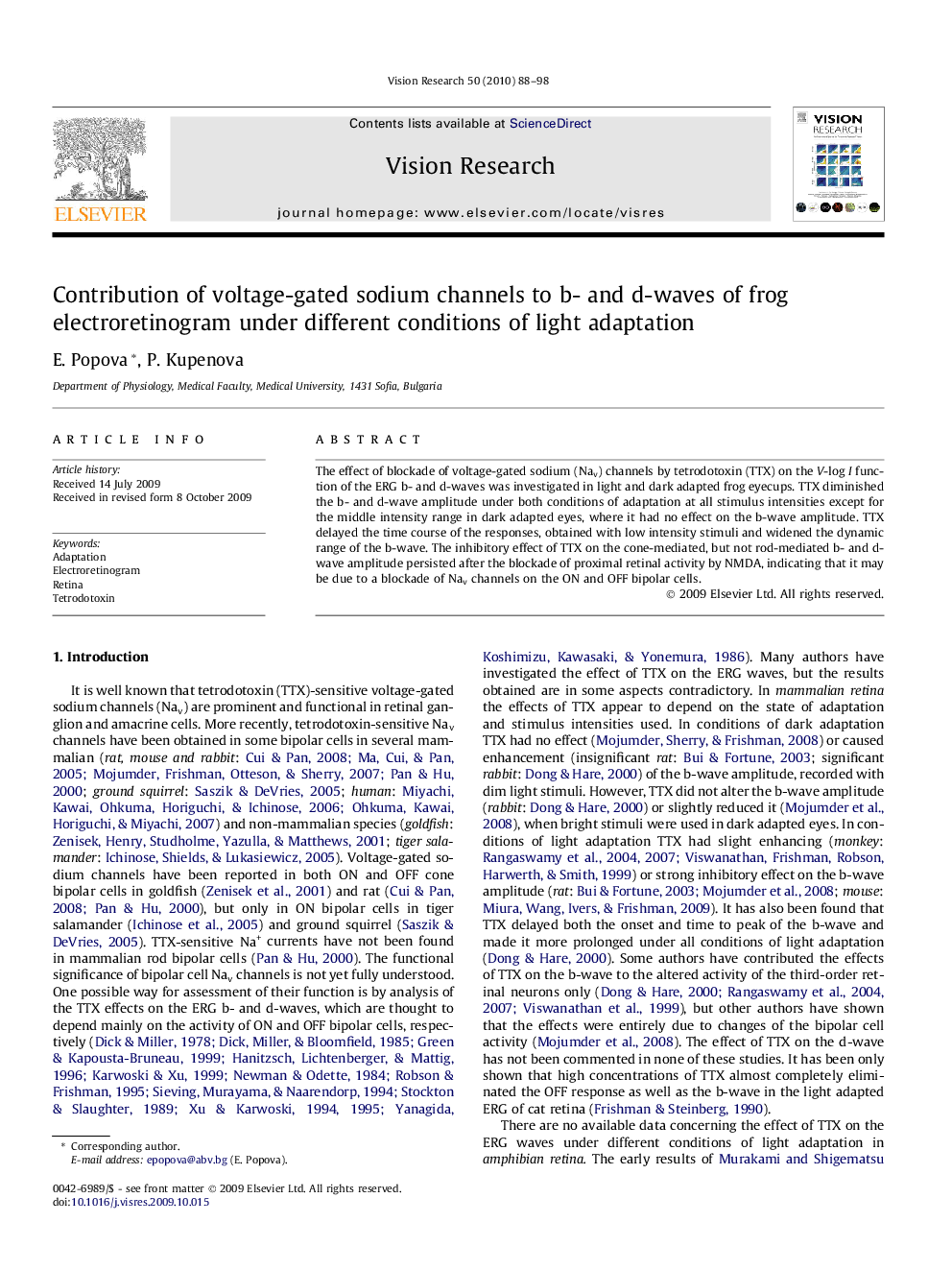 Contribution of voltage-gated sodium channels to b- and d-waves of frog electroretinogram under different conditions of light adaptation