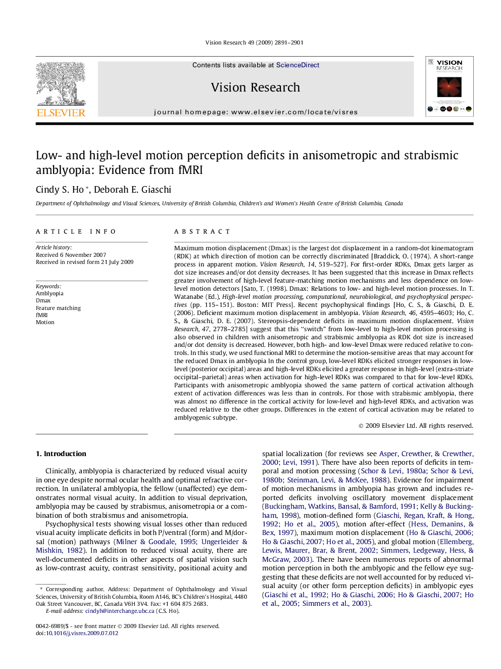 Low- and high-level motion perception deficits in anisometropic and strabismic amblyopia: Evidence from fMRI