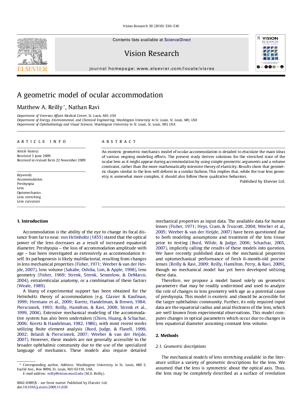 A geometric model of ocular accommodation