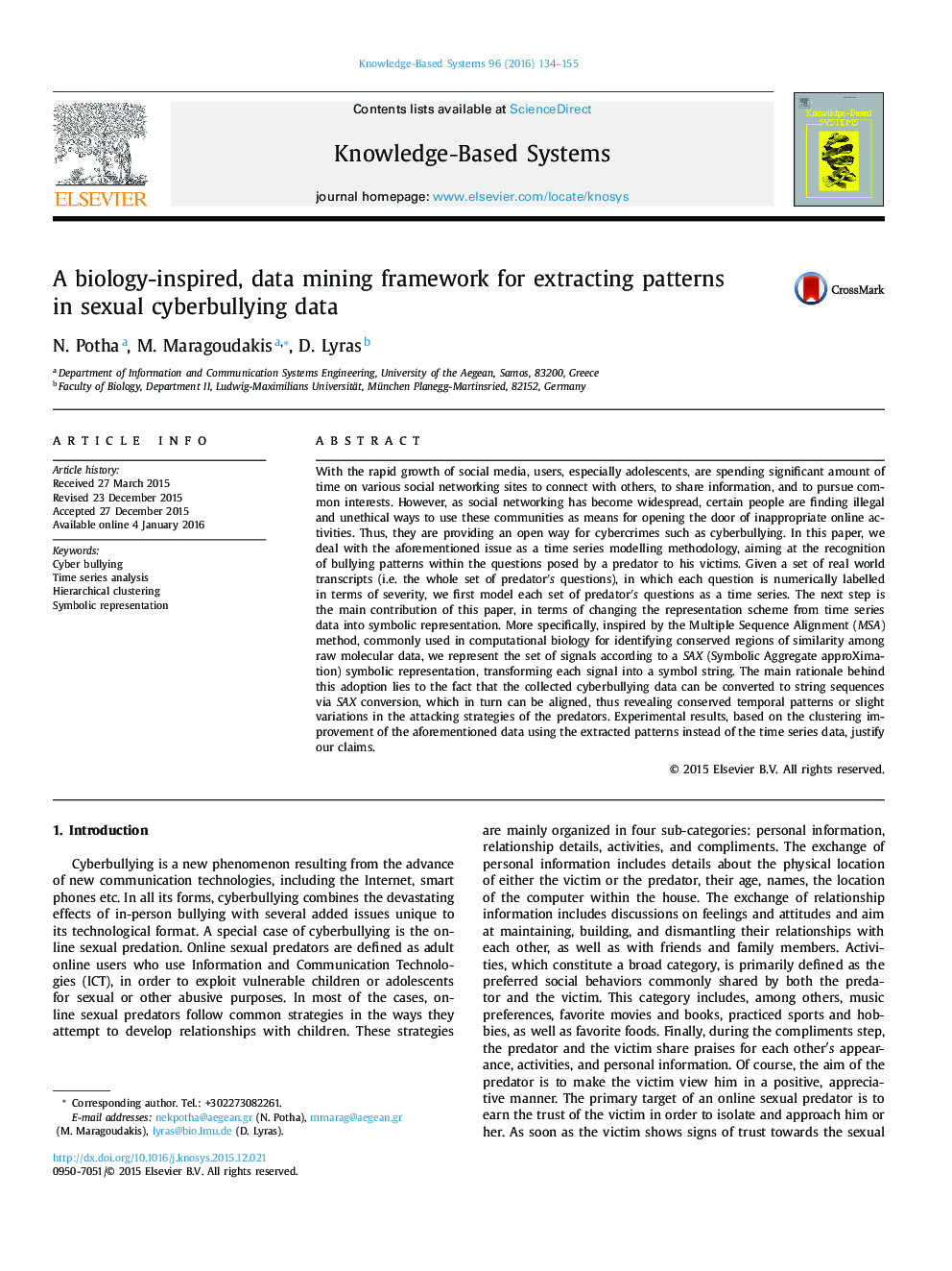A biology-inspired, data mining framework for extracting patterns in sexual cyberbullying data