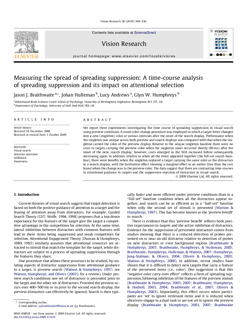 Measuring the spread of spreading suppression: A time-course analysis of spreading suppression and its impact on attentional selection