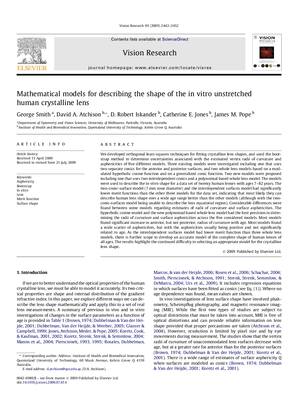 Mathematical models for describing the shape of the in vitro unstretched human crystalline lens