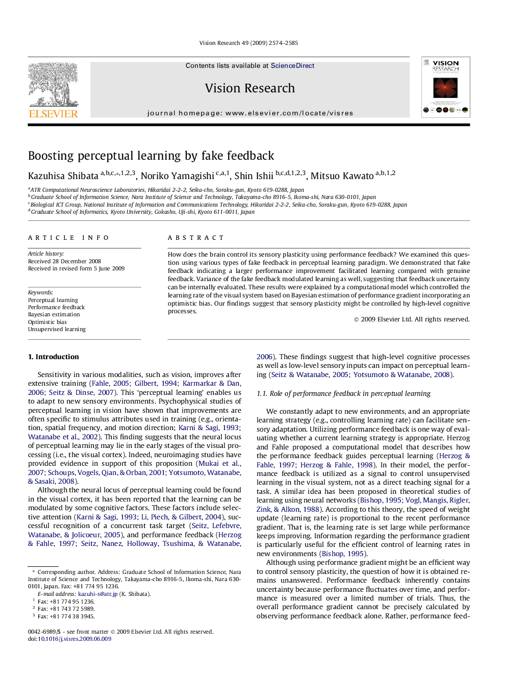 Boosting perceptual learning by fake feedback