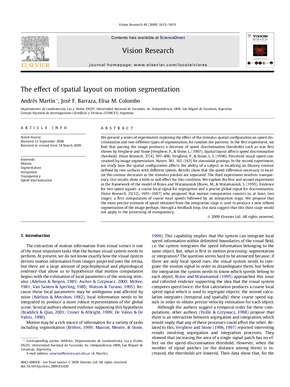 The effect of spatial layout on motion segmentation