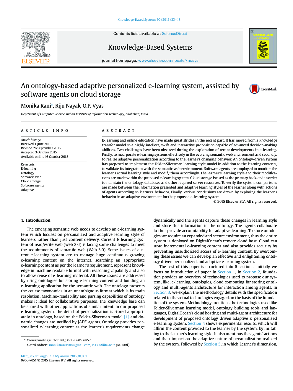 An ontology-based adaptive personalized e-learning system, assisted by software agents on cloud storage
