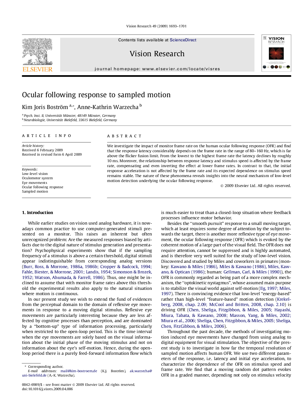 Ocular following response to sampled motion