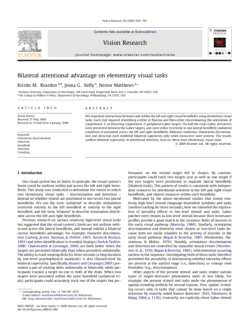 Bilateral attentional advantage on elementary visual tasks