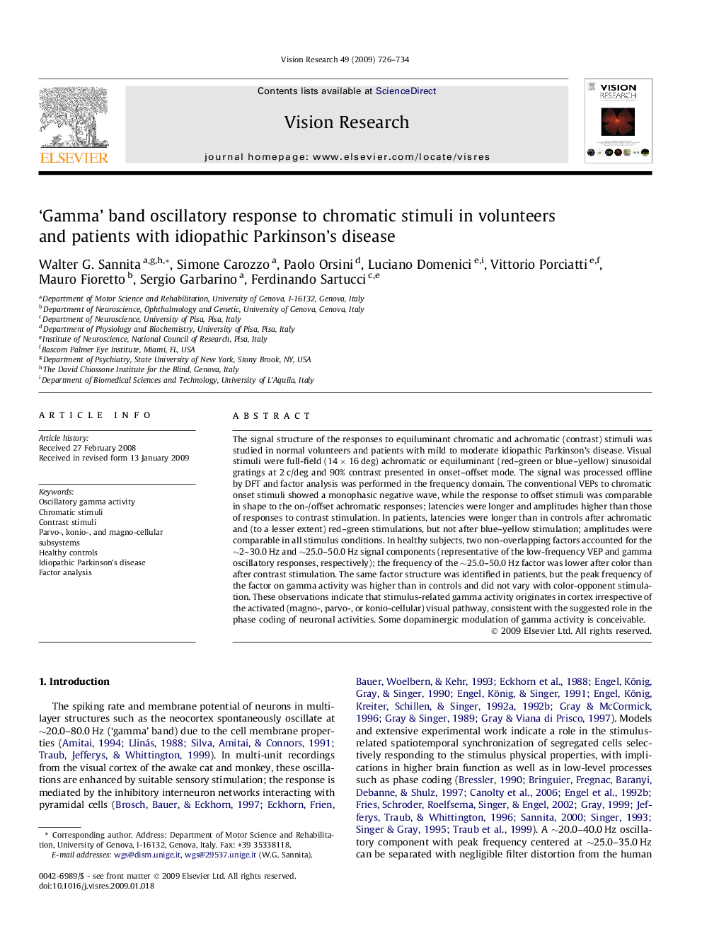 ‘Gamma’ band oscillatory response to chromatic stimuli in volunteers and patients with idiopathic Parkinson’s disease