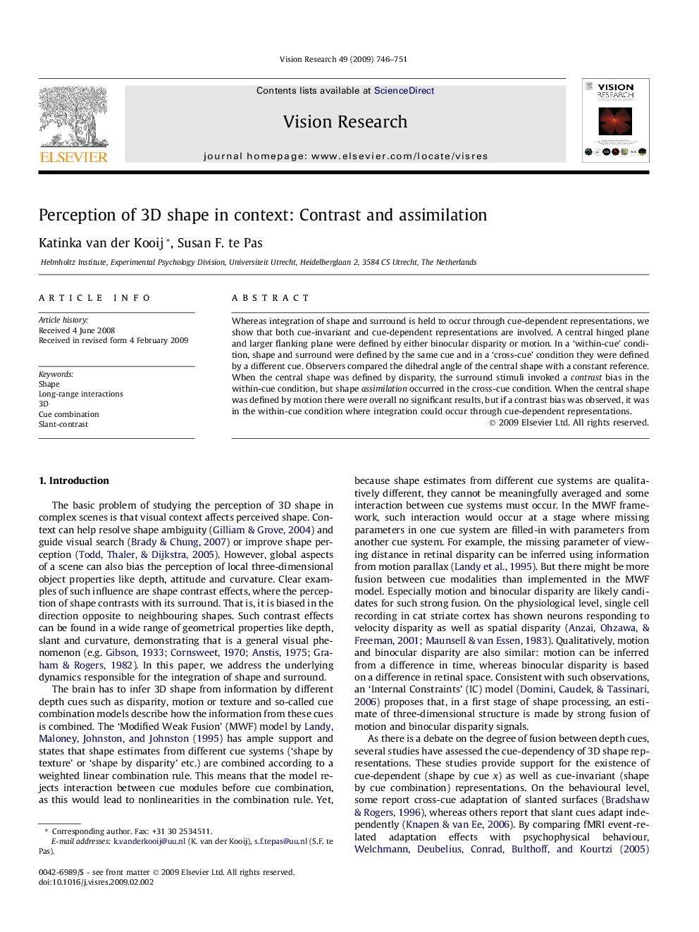 Perception of 3D shape in context: Contrast and assimilation