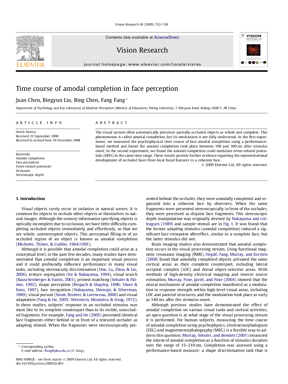 Time course of amodal completion in face perception