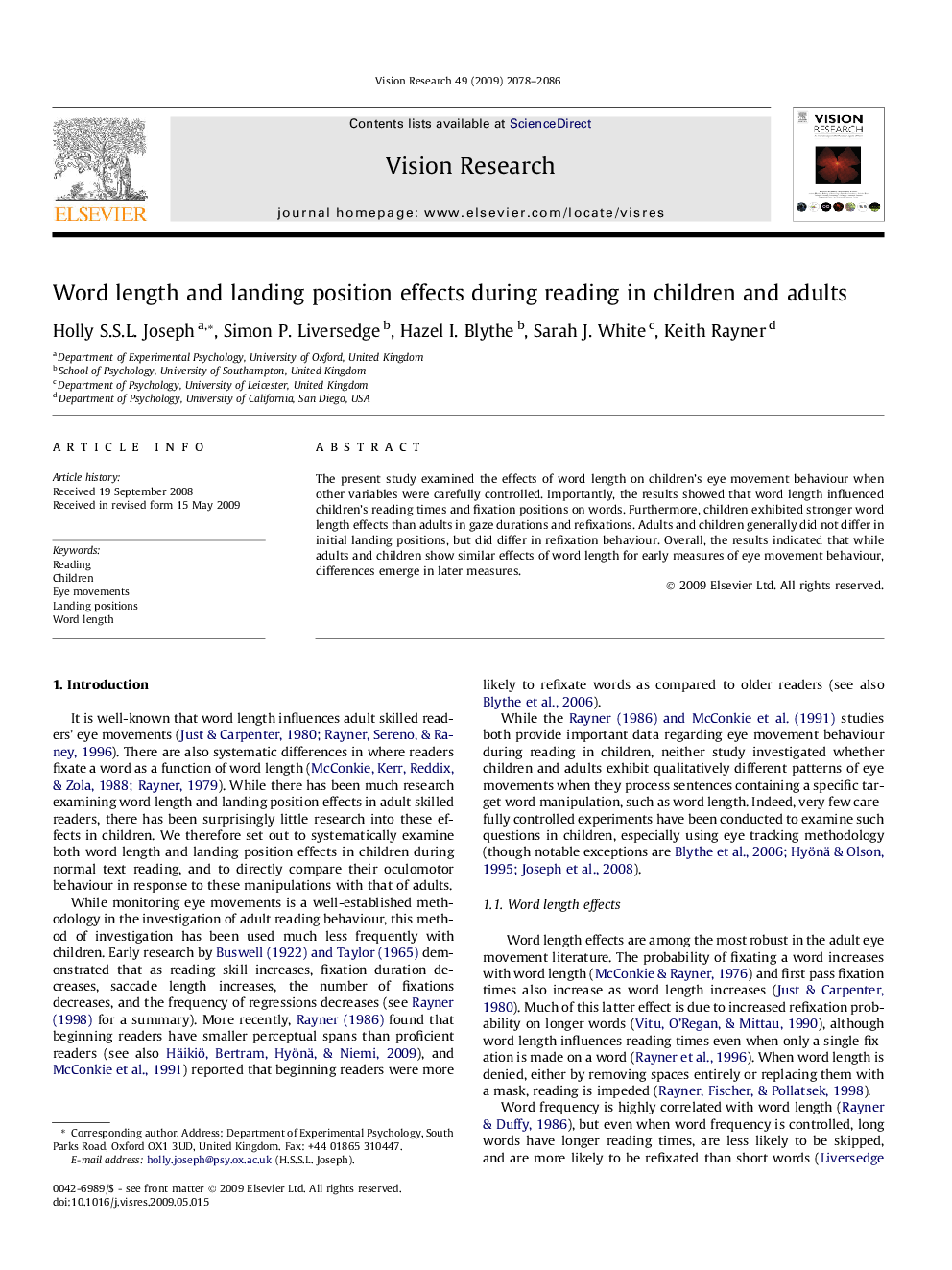 Word length and landing position effects during reading in children and adults