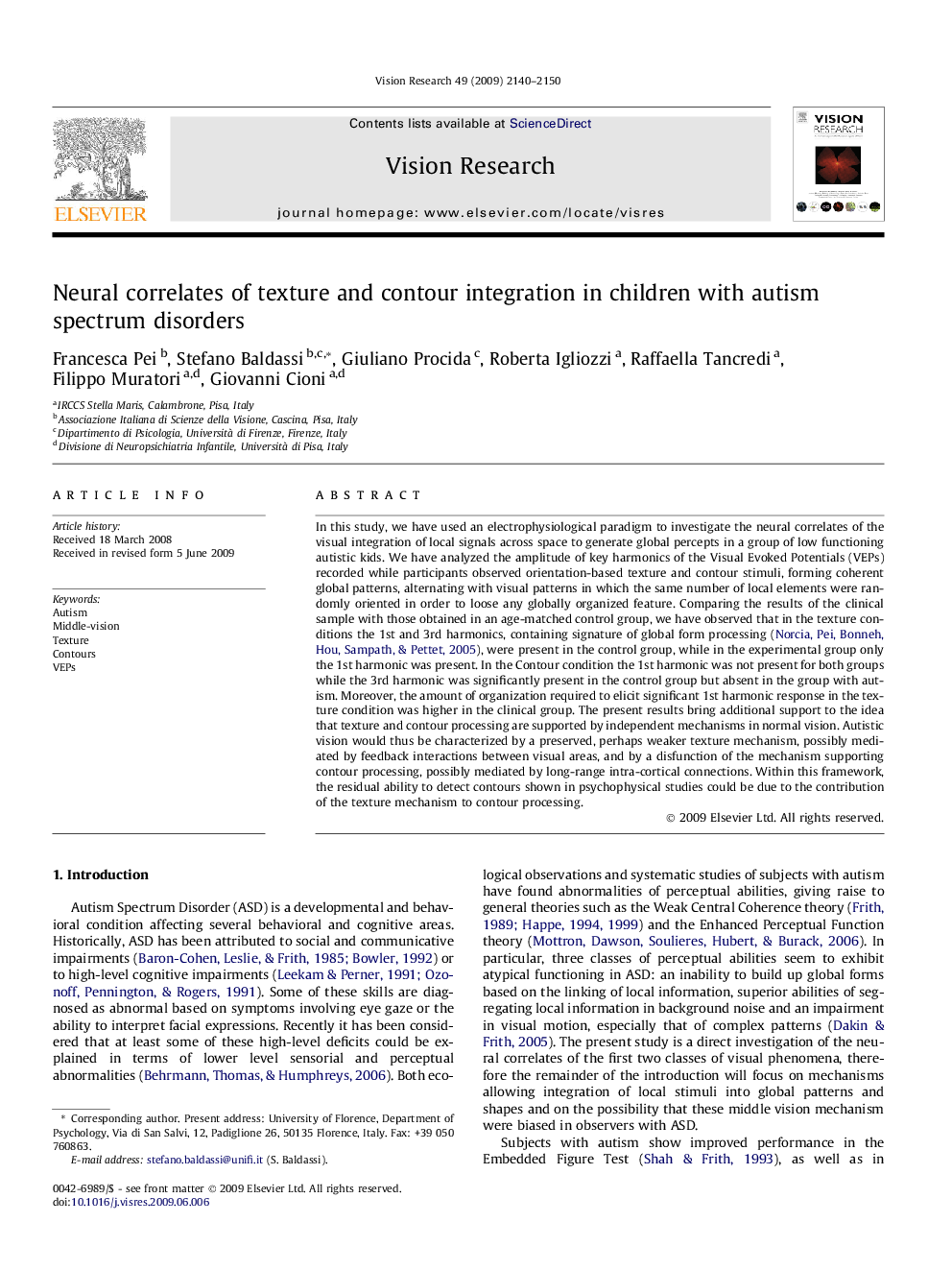 Neural correlates of texture and contour integration in children with autism spectrum disorders