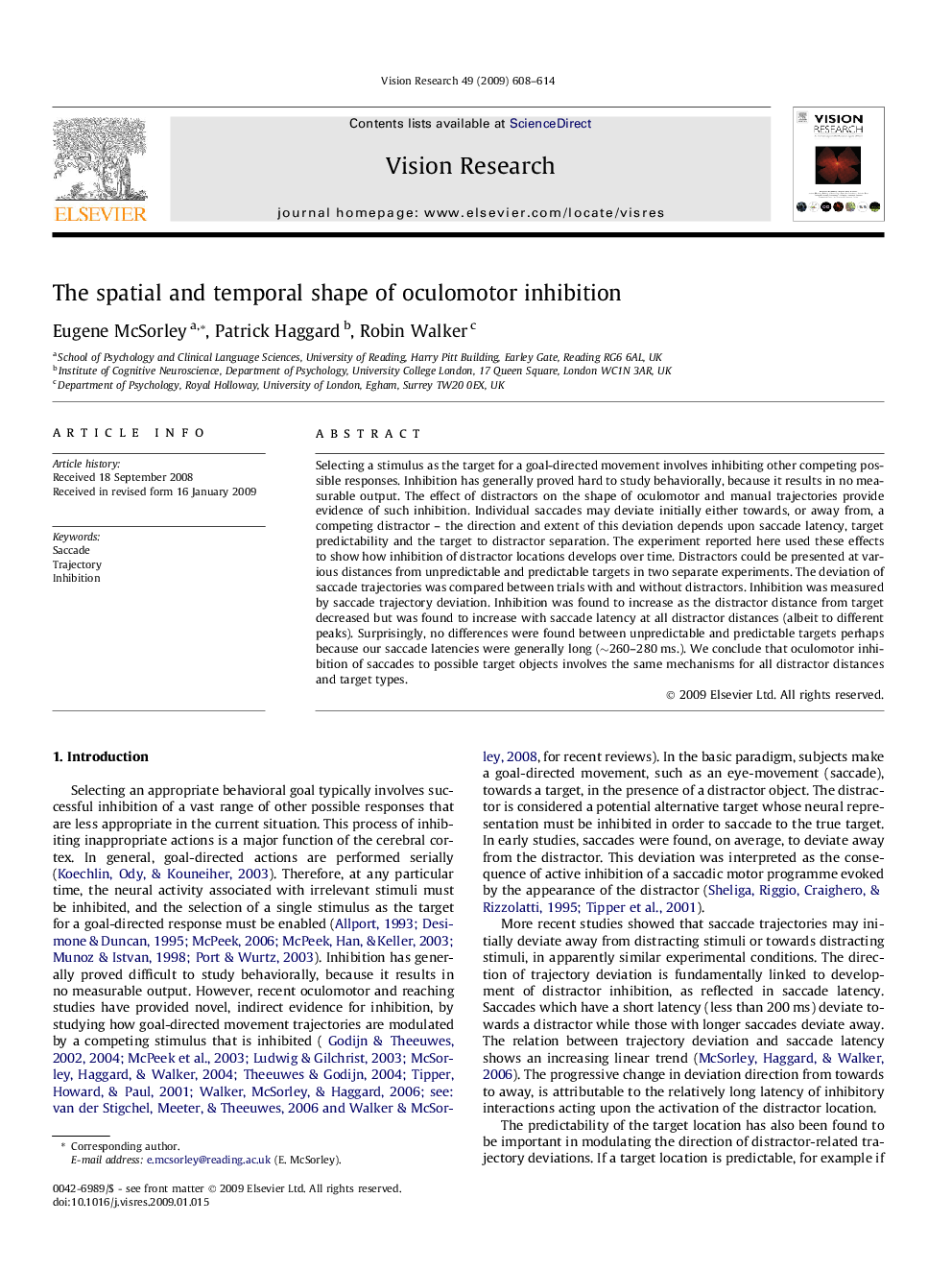 The spatial and temporal shape of oculomotor inhibition