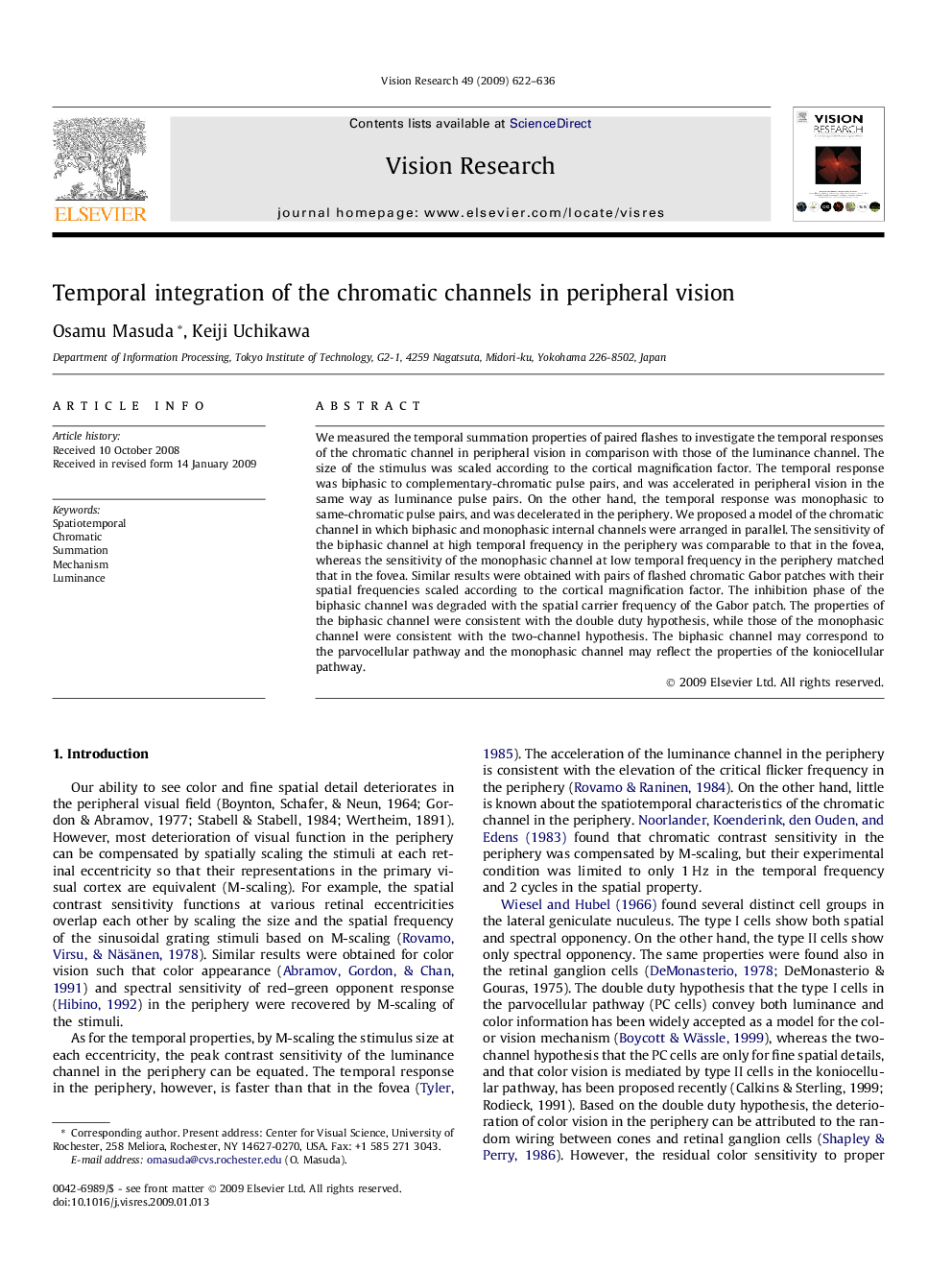 Temporal integration of the chromatic channels in peripheral vision