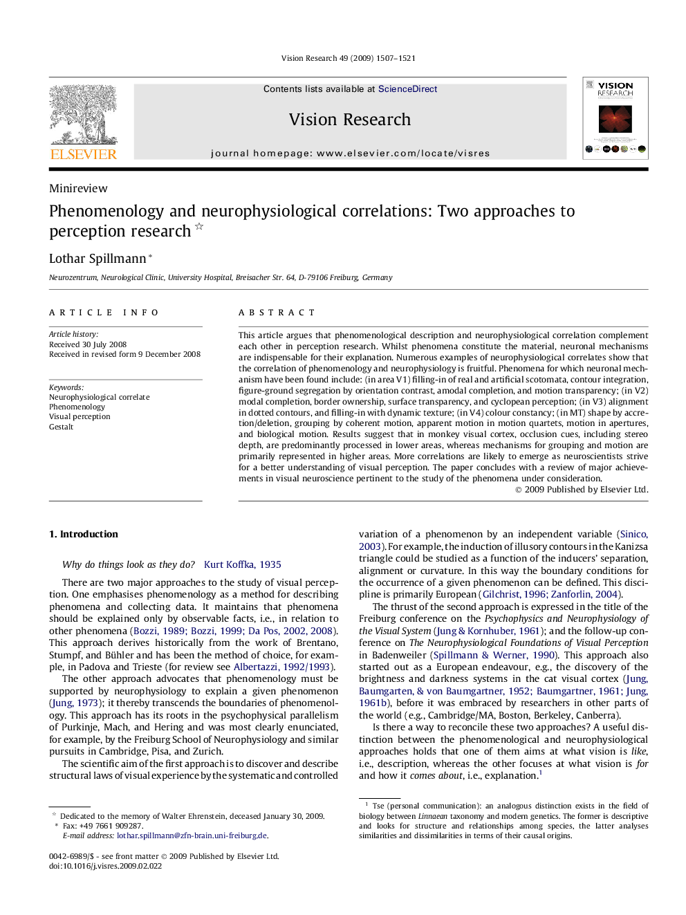 Phenomenology and neurophysiological correlations: Two approaches to perception research 