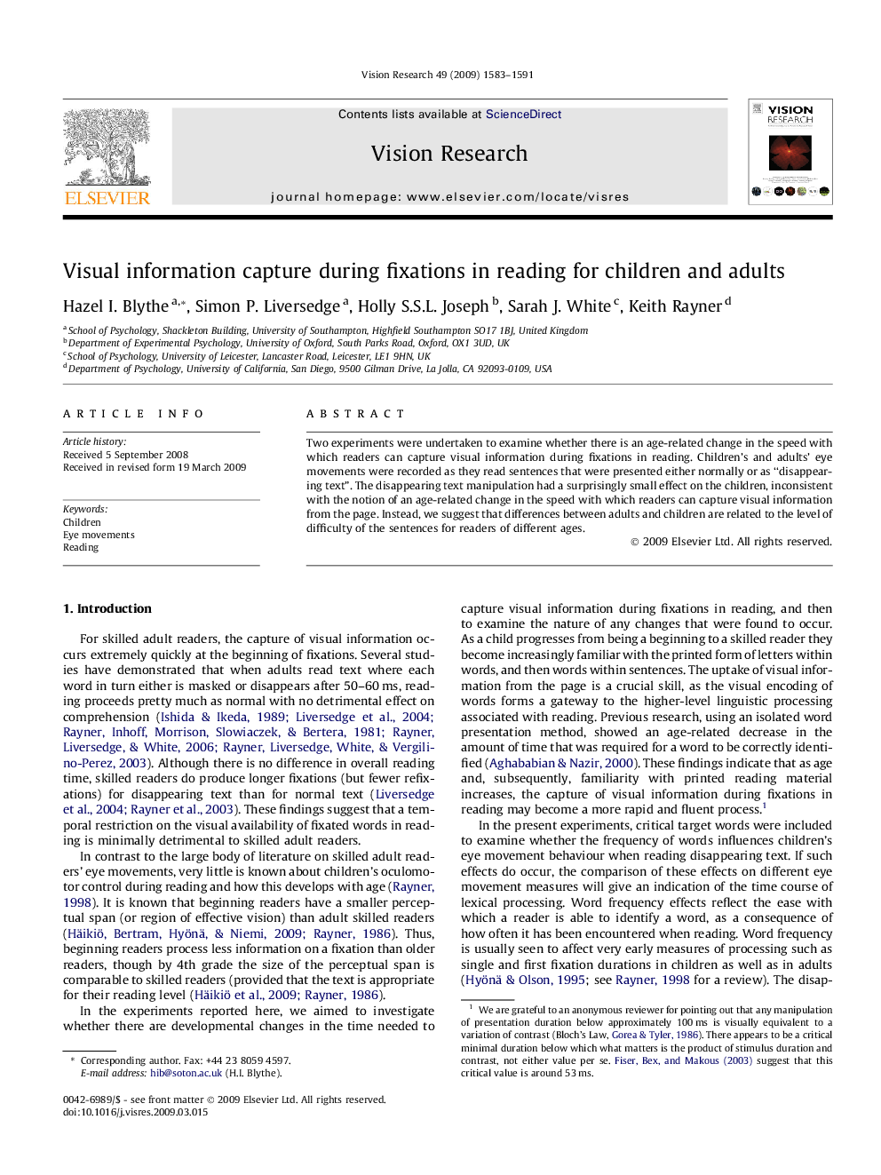 Visual information capture during fixations in reading for children and adults