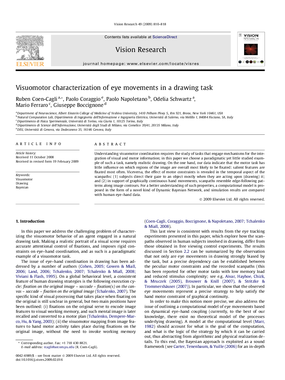 Visuomotor characterization of eye movements in a drawing task