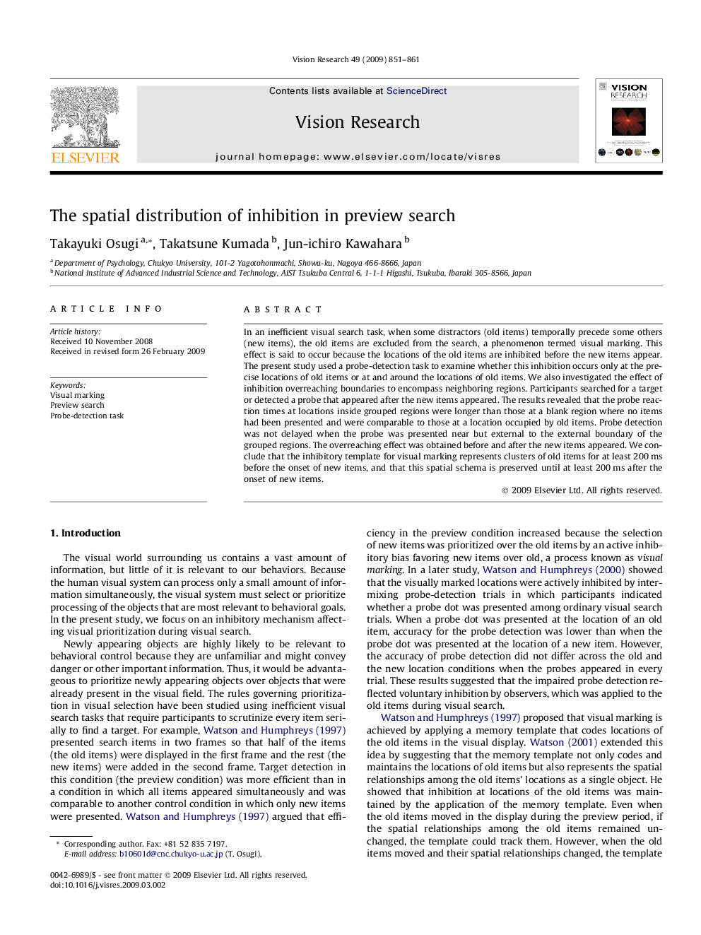 The spatial distribution of inhibition in preview search